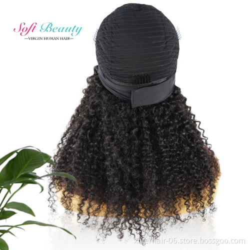Cuticle Aligned Headband Kinky No Lace machine made Long Human Hair Wig for Black Women